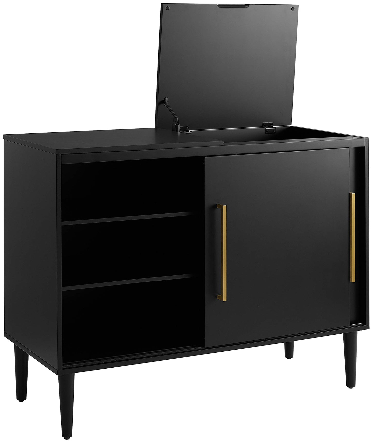 Crosley Furniture Everett Media Console and Record Player Stand with Storage for Vinyl Records, Matte Black
