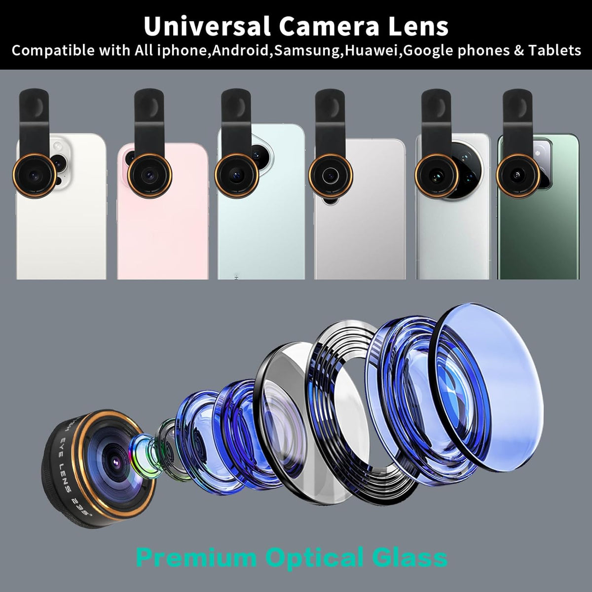 Beysfilter 235Clip-On 17 16 15 Fisheye Lens Cellphone Camera Lens Kit,Fish Eye Lens for iPhone and Android