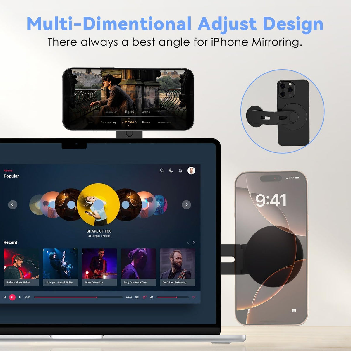 CloudValley 360 Magnetic Laptop Phone Holder, Rotating Mount Compatible with iPhone MagSafe and All Phones, MacBook, PC
