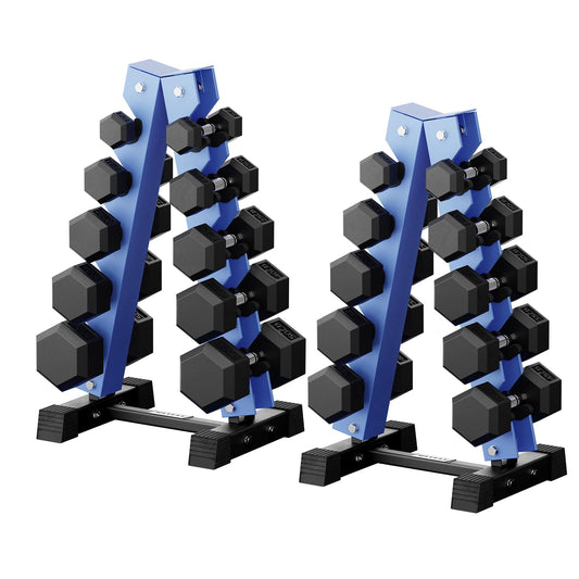 RitFit 550LB Rubber Hex Dumbbell Sets with Weights Rack, Multiple Color Choices Available, Great Gym Equipment for Home, Strength Training, Workouts，Blue