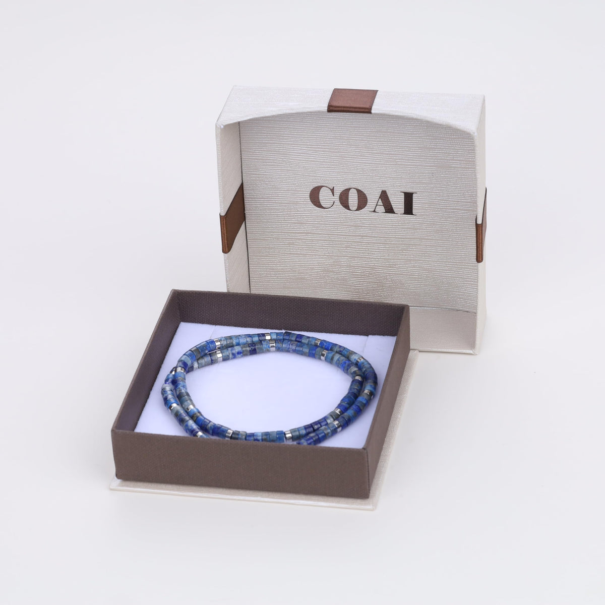 COAI Lapis Lazuli Bracelet for Men, Layered Blue Stone Heishi Beads Bracelet for Men L