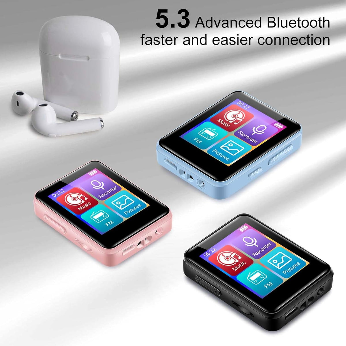 woolynew 1.8 inch 64GB MP3 512GB HiFi Portable Music Player, Equipped with Bluetooth Sport Player, FM Radio, Recording