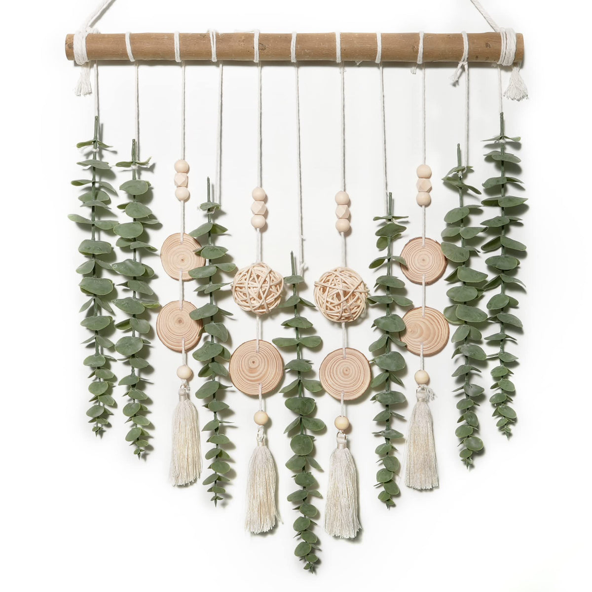 Artificial Eucalyptus Wall Decor, Rustic Farmhouse Boho Forest Greenery Wall Hanging with Wooden Head, Sage Green Bathroom Accessories，home decor for Bathroom Bedroom Dining Room Office Nursery