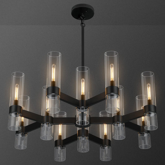 12 Light Black Chandeliers for Dining Room Light Fixtures Over Table, Modern Farmhouse Chandelier with Clear Glass Cover for Living Dining Room Kitchen Island Bedroom Foyer 34"