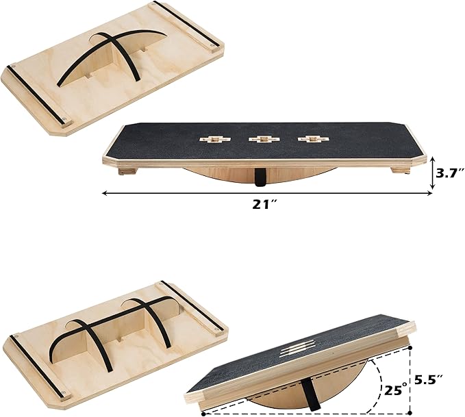 Multi-Optional Wooden Balance Board for all kind of balance tranning, Extra-Large Anti-Slip Wobble, Rocker and Plank Board for Balance and Core Training, Balancing Board for Under Desk