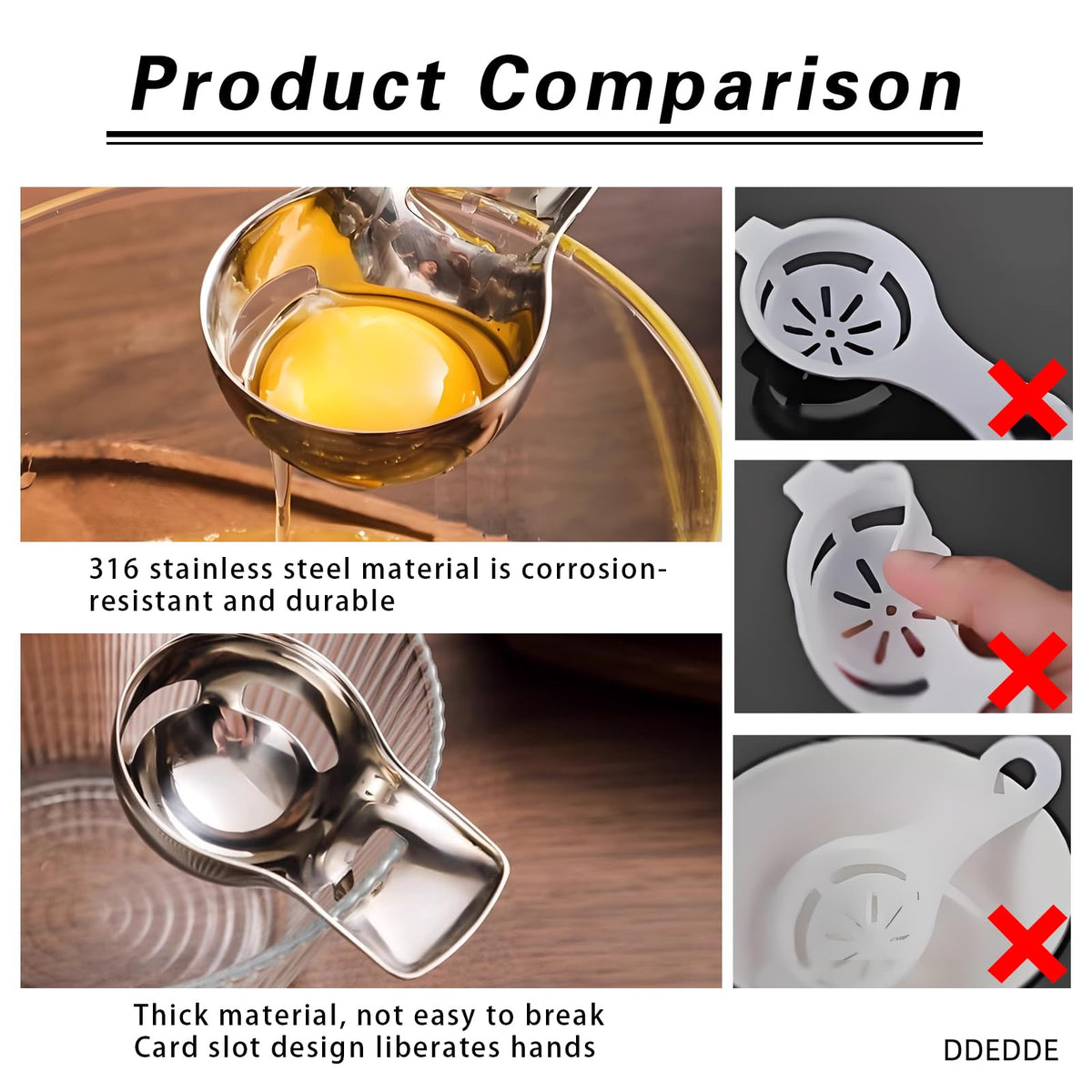 316L Stainless Steel Egg White Separator & Semi-Automatic Whisk Set - Hands-Free Clip Design, Corrosion-Resistant Kitchen Tools for Baking, Durable Egg Yolk Separator with Bowl Rest