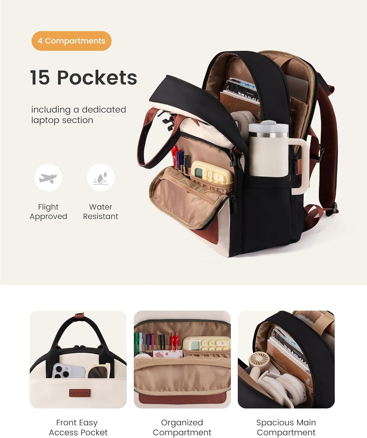 Backpack Backpack Backpack, 17Inch LOVEVOOK Laptop for Women - Stylish Work with Large Cup Holder, Waterproof College
