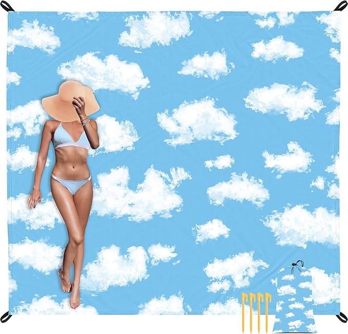 Beach Blanket, 78''×86'' Waterproof Sandproof Beach Mat Lightweight Outdoor Picnic Blanket for Travel, Camping, Hiking