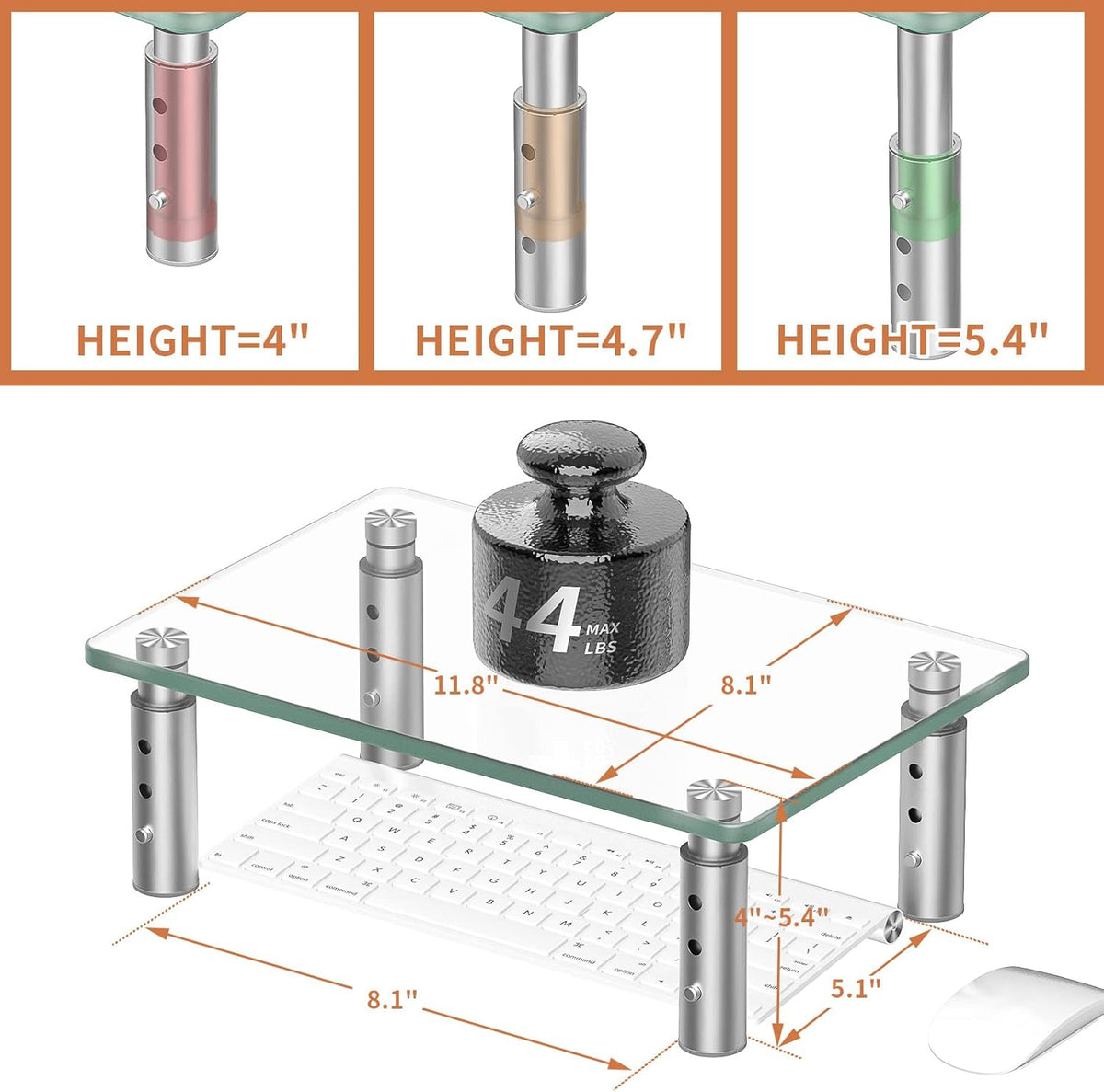 3 Hemudu Monitor Stand Riser, Height Adjustable Laptop Stand Riser, Monitor Stand Riser for PC, Computer, Laptop Clear