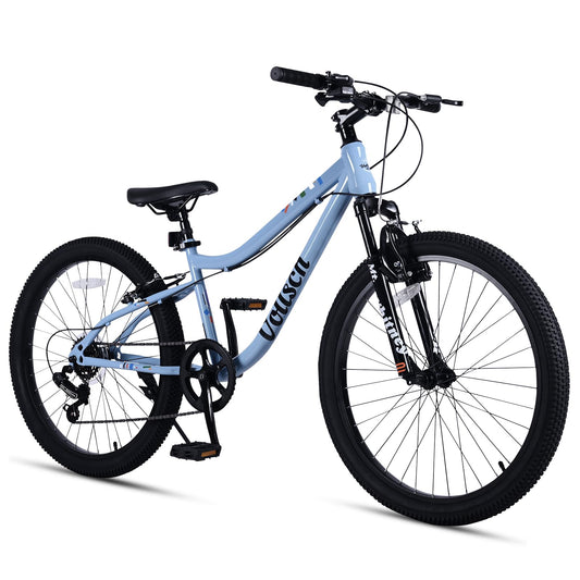vollsch 24 Inch Kids Mountain Bike for 9-15 Years Old Boys Girls Teens 6-Speed Child MTB Bicycle with Front Suspension Fork, Slate Grey