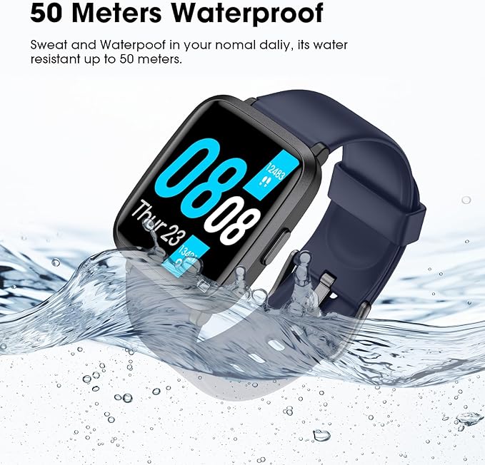Fitness Tracker, Fitness Watch with Blood Oxygen, Blood Pressure & Heart Rate Monitor, Steps Calories Counter, Sleep Monitor, Pedometer 50 Meters Waterproof, Smart Watch for Android iPhones