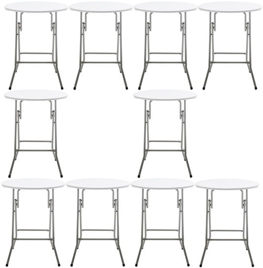 BTEXPERT Set of 10, White 24" Round Plastic Folding Table Commercial Portable for Picnic Party Camping Banquet Card Dining Wedding Event Home Kitchen Indoor Outdoor, 30" Height