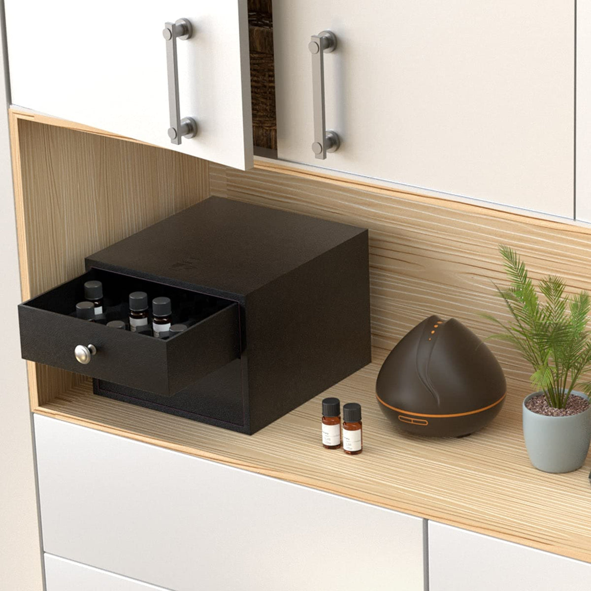 J JACKCUBE DESIGN Essential Oil Organizer Storage Box Case, Holds 96 Bottles 5-15ml Essential Oils, Roller Bottles- Leather Drawer Oil Holder Display- MK525A