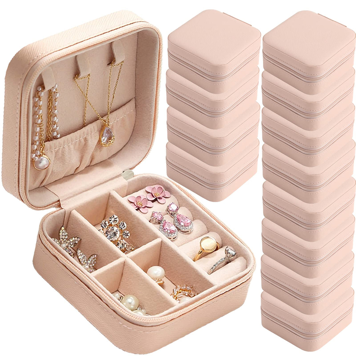 CIPIDI Travel Jewelry Case Bridesmaid Gifts Box,12 Pack Small Jewelry Box Mini Jewelry Organizer,PU Leather Portable Earring Storage Box for Women Girls Bridesmaid Proposal Gifts