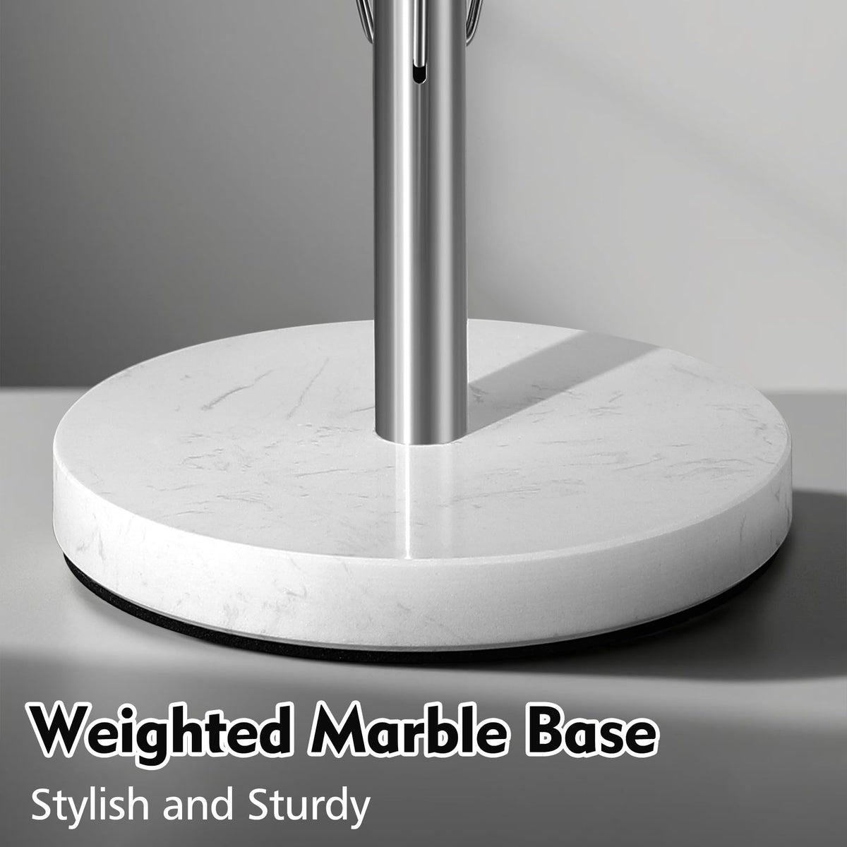 YIGII Heavy Marble Base Paper Towel Holder Countertop - Standing Paper Towel Roll Holder with Weighted Base, Papertowel Holder for Kitchen, White Marble