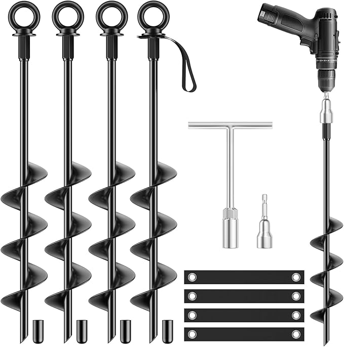 18 Inch Ground Anchors 4 Packs Heavy Duty Fully Welded Trampoline Stakes Screw in Anchors for Swing Set High Wind Tent Hurricane Carport, Shed,Mobile Home