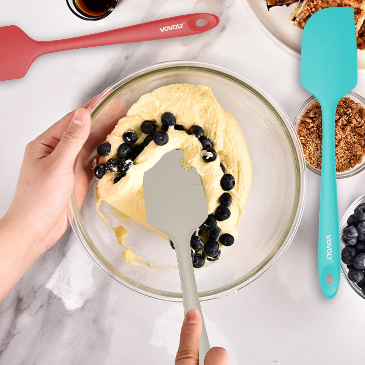 Skiennix Large Silicone Spatula Set - 600°F Heat Resistant, Non-Stick Kitchen Utensils | 11.2 IN, Khaki - Perfect for Baking & Cooking