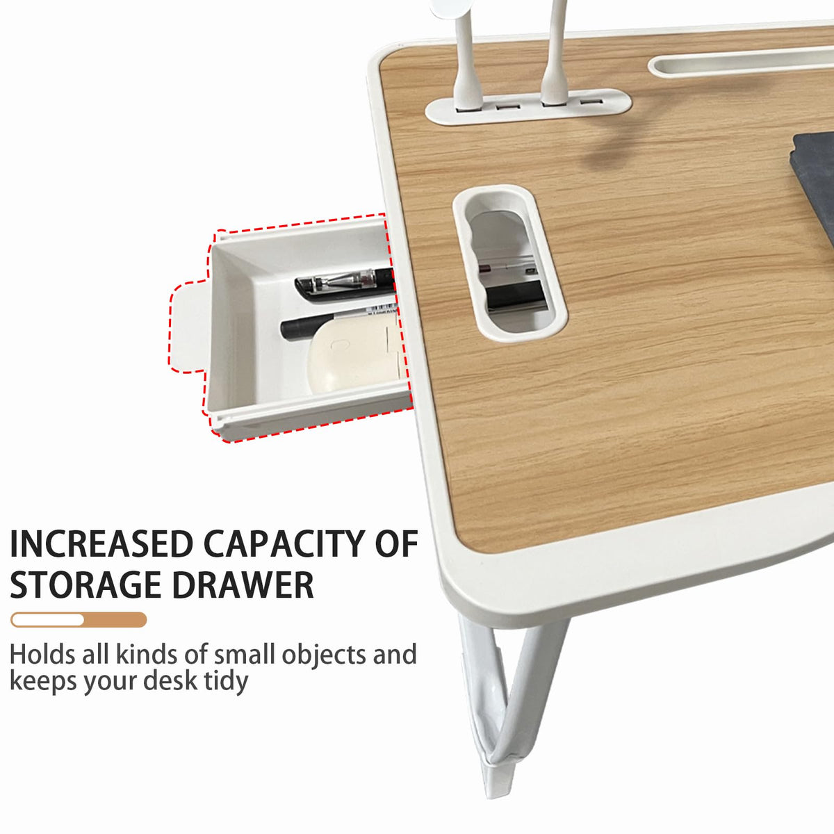 Foldable Laptop Bed Desk with USB Port, Storage Drawer & Cup Holder - Large 23 Inch Portable Lap Tray for Working, Reading, and Writing in Bed