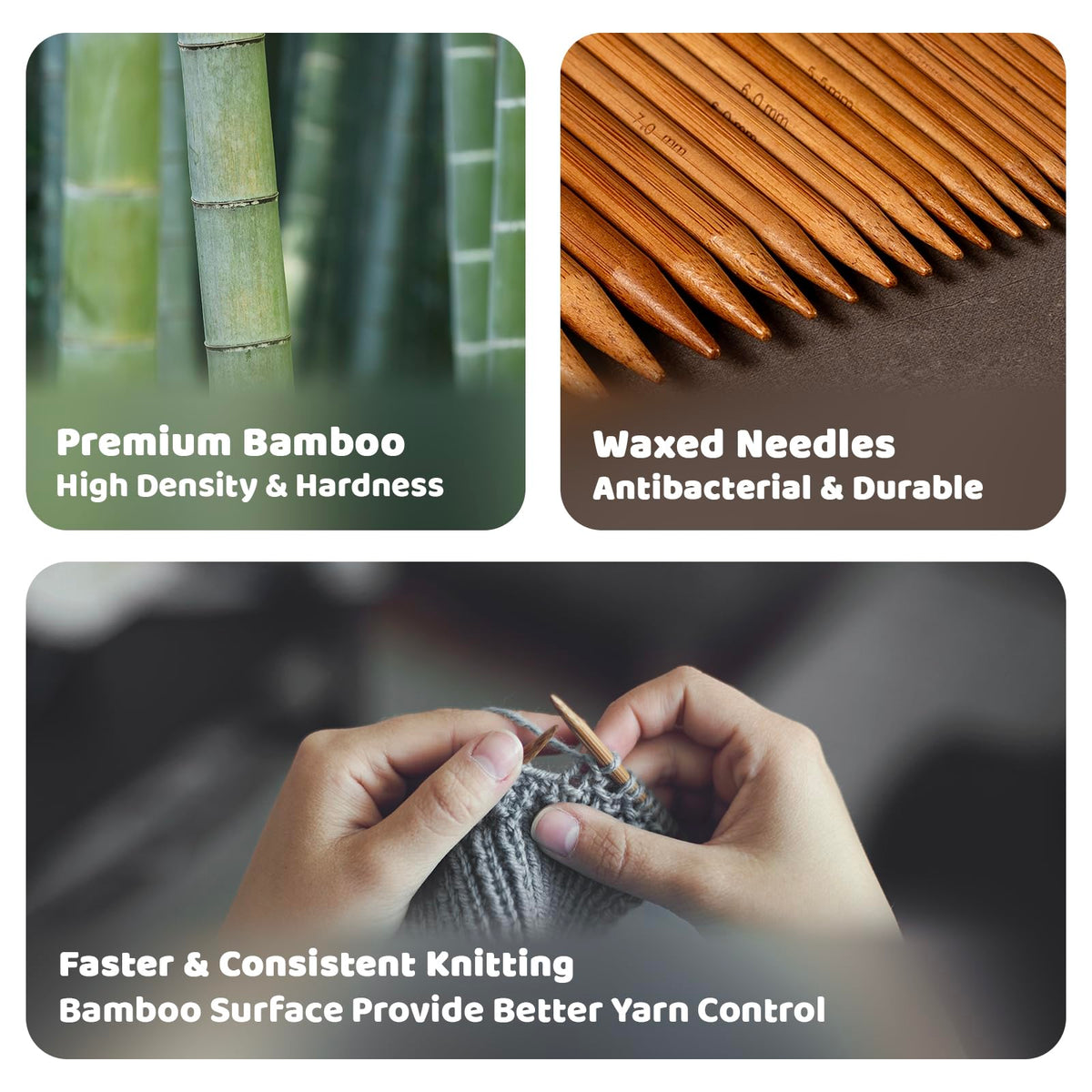 RUIDI Circular Knitting Needles Set, 11 Sizes Bamboo Interchangeable Circular Knitting Needles Set with Case & Accessories, 4" (10cm) | (3.5mm to 10mm) (Bamboo)