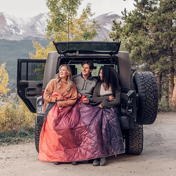 Rumpl Original Puffy Blanket - Warm, Water-Resistant Camping Blanket with 100% Recycled Synthetic Insulation, 52"x75", Original Puffy V1, Sunset Fade