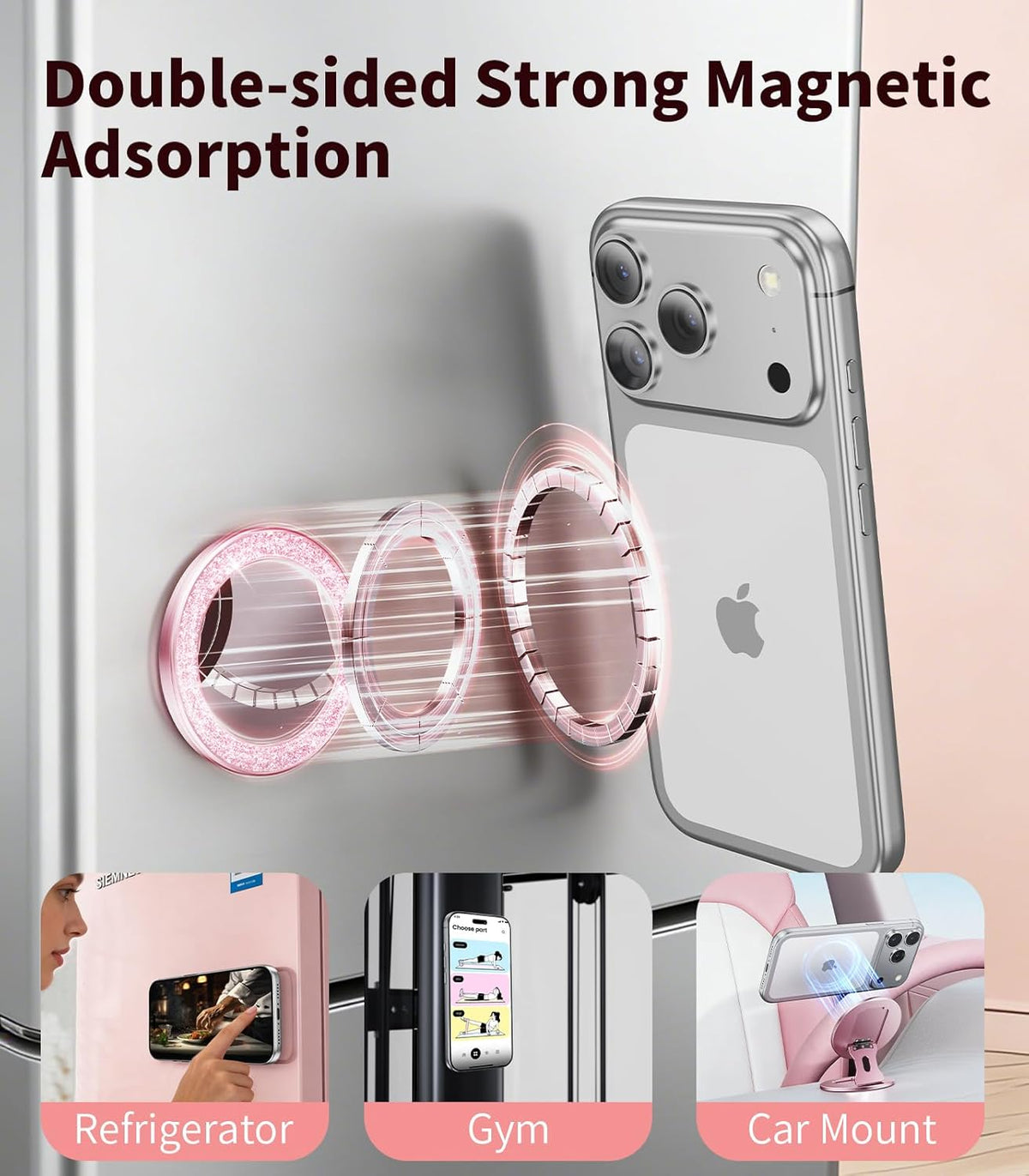 Blissfuhue 17/16/15/14 Portable Double-Sided Magnetic Phone Holder with Mirror, for Magnetic Phone GripFoldable