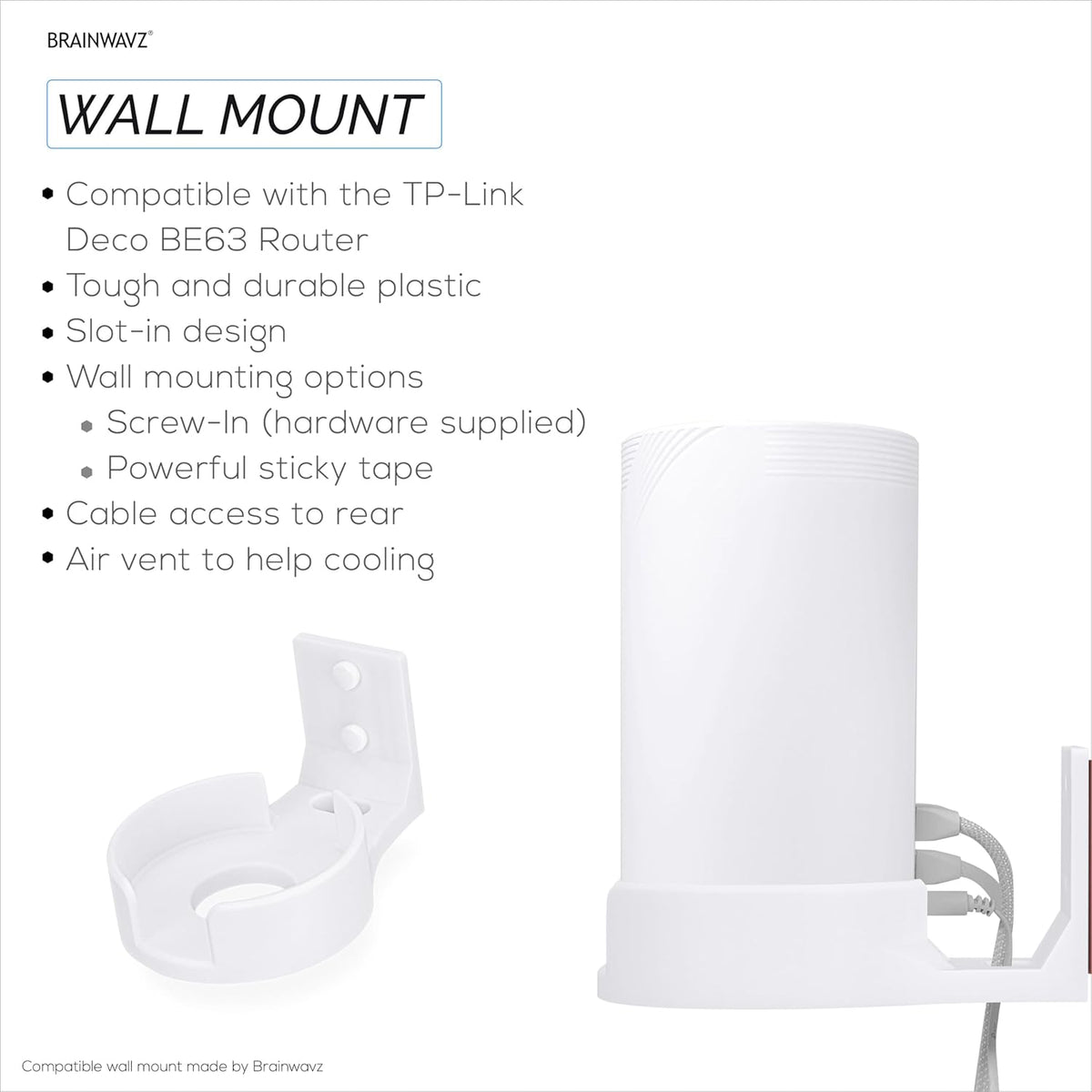 BE63 (BE1000) Adhesive Wall Mount for TP Link WiFi Mesh Router, Easy to Install Holder, Stick On & Screw in Mounting
