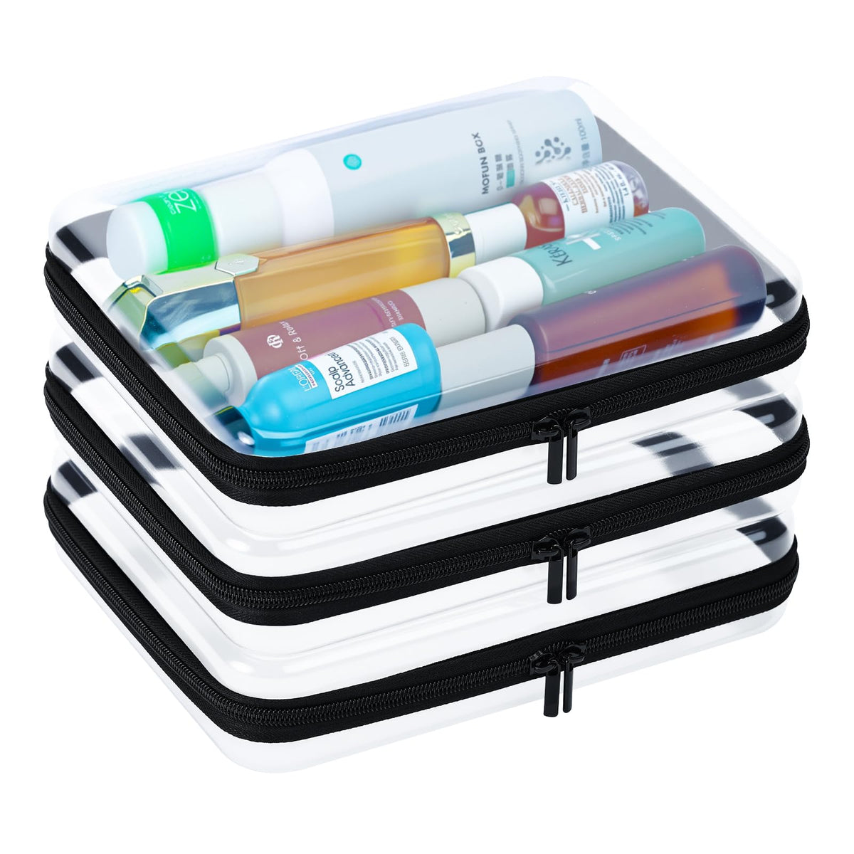 Mihkiom 3Pcs Clear Hard Shell Zipper Case, BIiss Plastic Bins for Organizing, Clear Zipper Pouches Makeup Case & Lidded Storage Bins Organizer for Home Storage Cosmetics, Puzzles