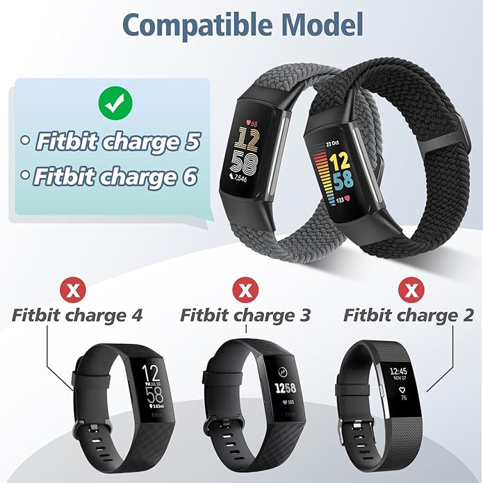 Elastic Braided Bands Compatible with Fitbit Charge 5/Fitbit Charge 6 for Women Men, Breathable Adjustable Stretchy Nylon Loop Sport Replacement Wristbands for Fitbit Charge 6 Charge 5 Straps