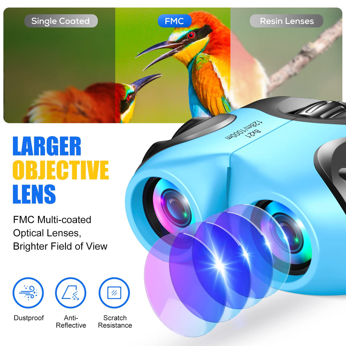 LET'S GO! Binoculars for Kids Boys, Outdoor Toys for 3-9 Year Old Boy New Best Gifts for 3-9 Year Old Boys Christmas Xmas Stocking Stuffers Fillers for Boy Blue