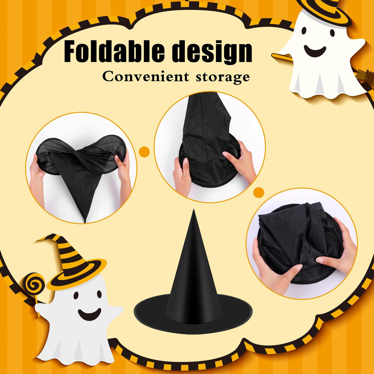 Elcoho 12 Pieces Halloween Costume Witch Hat with 100 Yards Hanging Rope for Halloween Yard Decoration