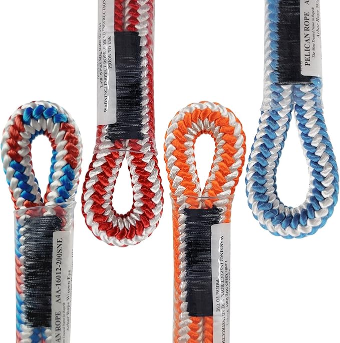 Pelican Rope 16-Strand 1/2 in (12.7 mm) Arborist-16™ Arborist Rope - 7000 lb MBS - Static Climbing Rope - Rescue Operations - High Visibility - 150 ft - Sewn Eye - Red White - Made in The USA