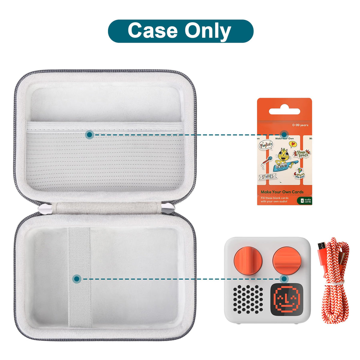 Canboc Hard Carrying Case Compatible with Yoto Mini (2024 Edition) Kids Bluetooth Travel Audio & Music Player, Mesh Pocket fit Audiobook Cards, Mini Radio Carrying Storage Bag, Grey (Case Only)
