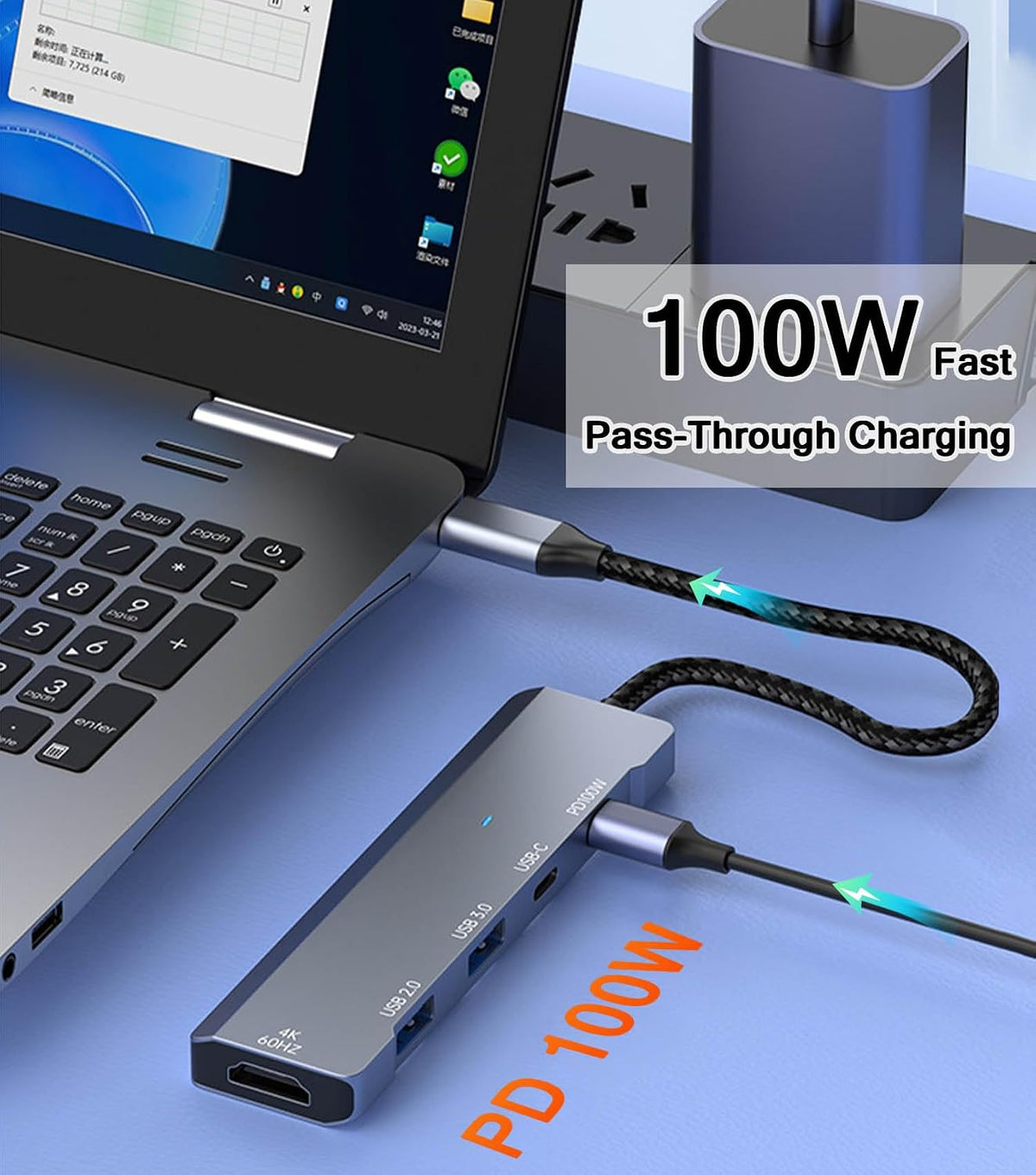 vienon 4K@60Hz, 100W 5Gb USB C Hub, USB C to HDMI Adapter USB Type C Adapter Dongle with PD, USB-A &C Ports, Docking
