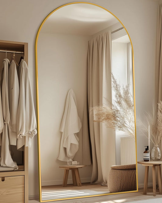 Coomily Full Length Mirror, 82"x44" Oversized Floor Mirror with Stand, Hanging or Leaning Full Body Mirrors Mirror for Bedroom, Living Room, Cloakroom, Arch, Gold