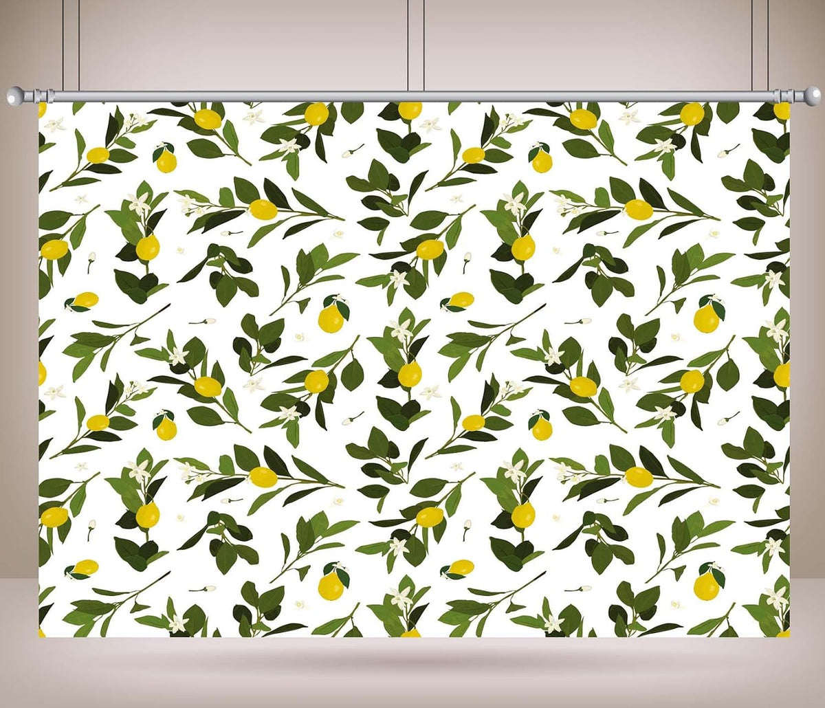 CORFOTO 9x6ft Summer Fabric Lemon Branch Backdrop Yellow Lemons Green Leaves White Flowers Citrus Pattern Photography
