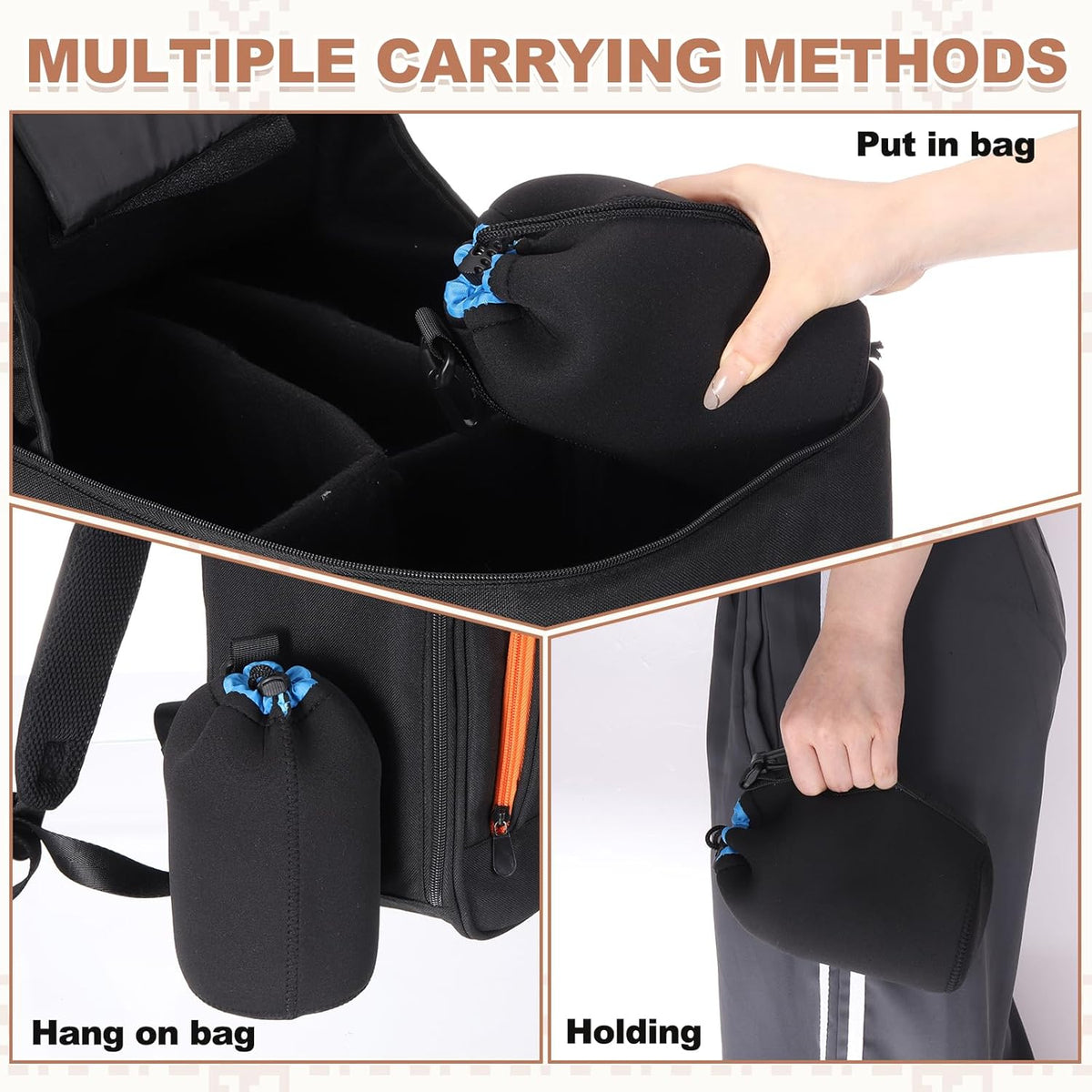 2 4" 10" PATIKIL Pcs Camera Lens Pouch, ID x H Drawstring Lens Pouch Protective Camera Lens Case Bag Soft Plush