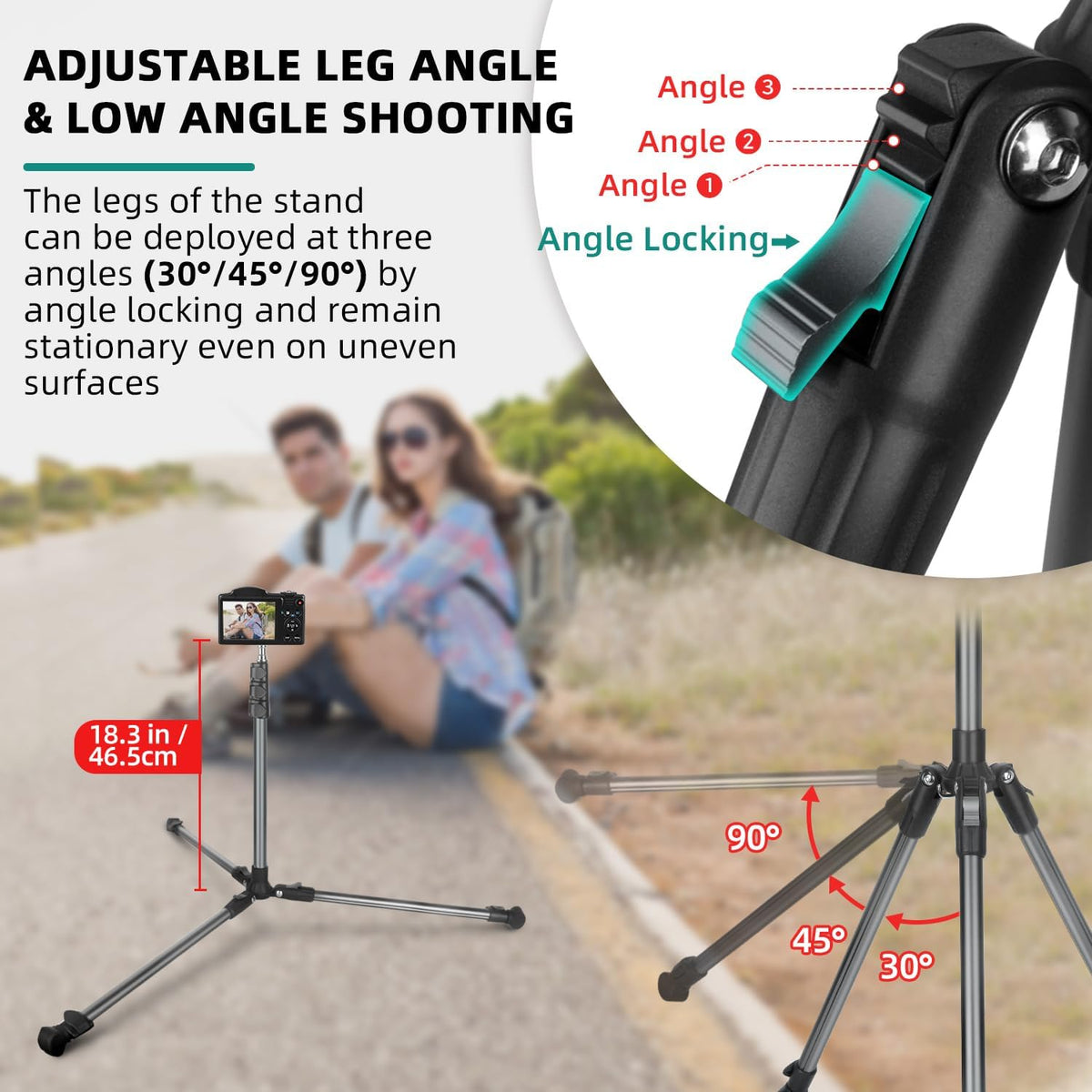 JEBUTU 6.6ft/2m Extendable Photography Light Stand, Adjustable Aluminum Light Tripod Stand for Travel, Reversible