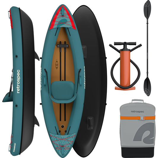 Retrospec Coaster Single & Tandem Inflatable Kayak for Adults - Blow Up Kayak, 220 & 440lb Capacity, Portable Lightweight Kayak with Paddle, Pump & Carry Bag