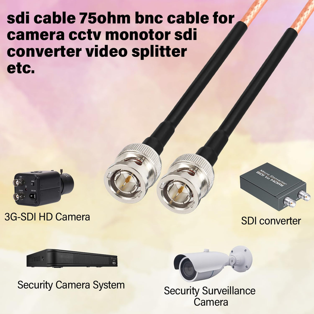 20ft, 3G 75 RG179 4K 1080P 3G-SDI XRDS -RF SDI Cable Flexible HD-SDI Cables, BNC to BNC Video Cable Ohm Extension Cable