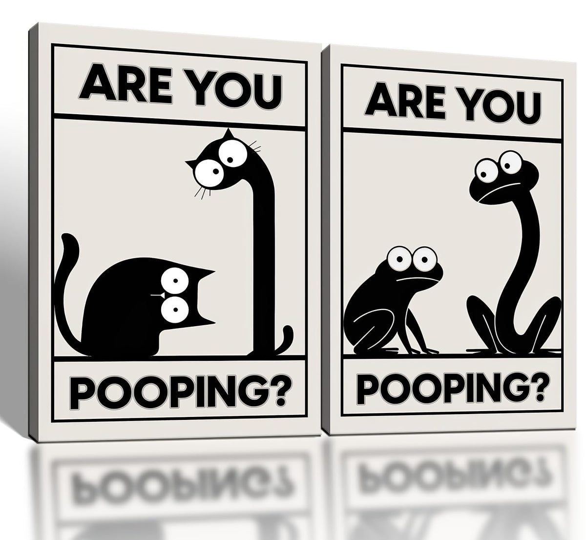 Framed Funny Bathroom Wall Art Set Of 2 Black And White Cartoon Animal Canvas Prints Are You Pooping Bathroom Decor For Guest Bathroom Powder Room Restroom Ready To Hang 12 X 16 Inches