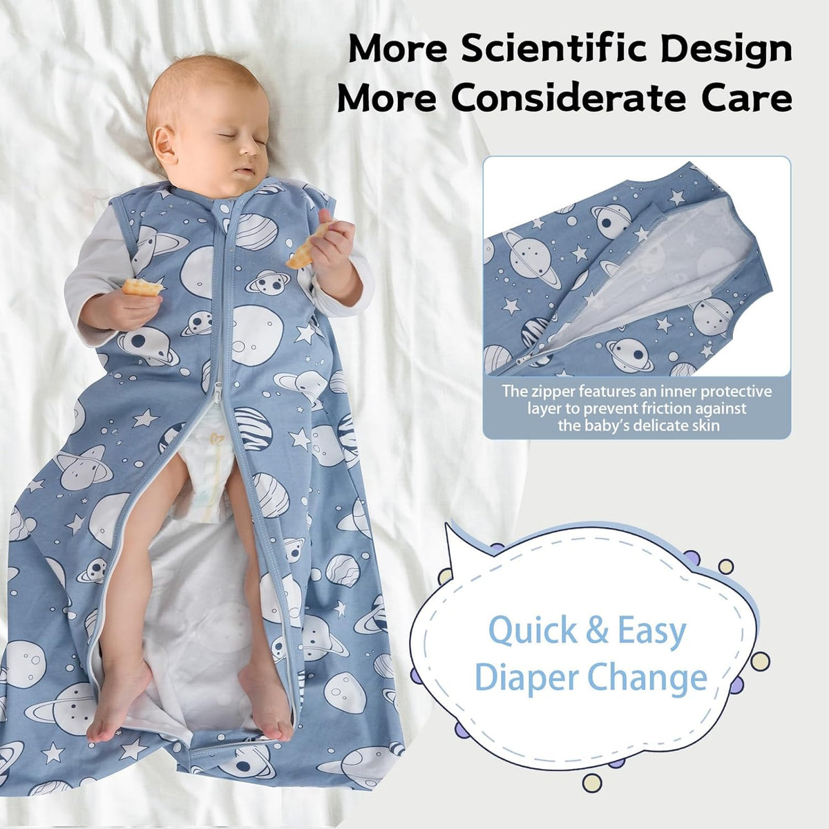 Skiennix Baby Sleep Sack - 100% Cotton Wearable Blanket for 6-12 Months | 3-Pack Lightweight 2-Way Zipper