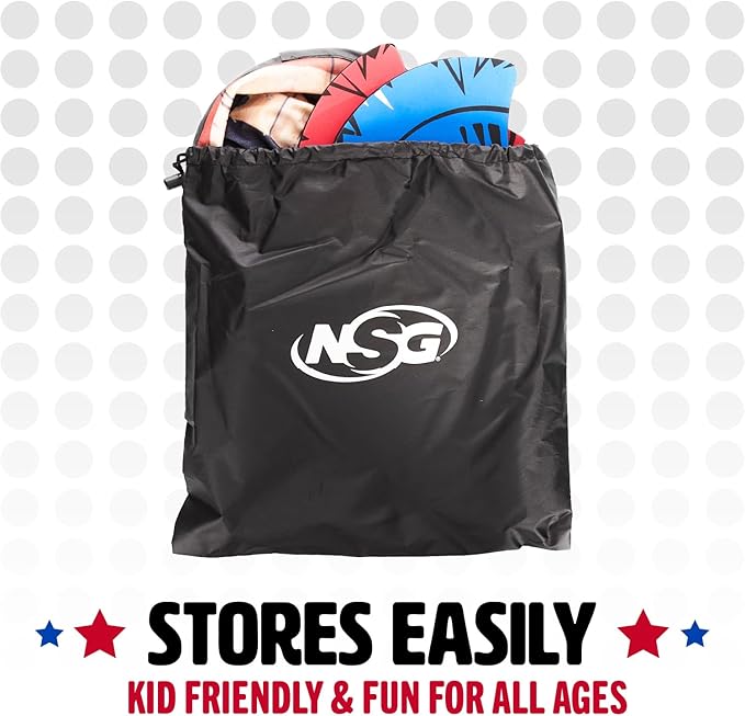 NSG Tomahawk Toss - Foam Axe Throwing Game for Kids - Two Lightweight Axes with Large Easy Stick Target, Wood/Black/red/Blue (JS7000)