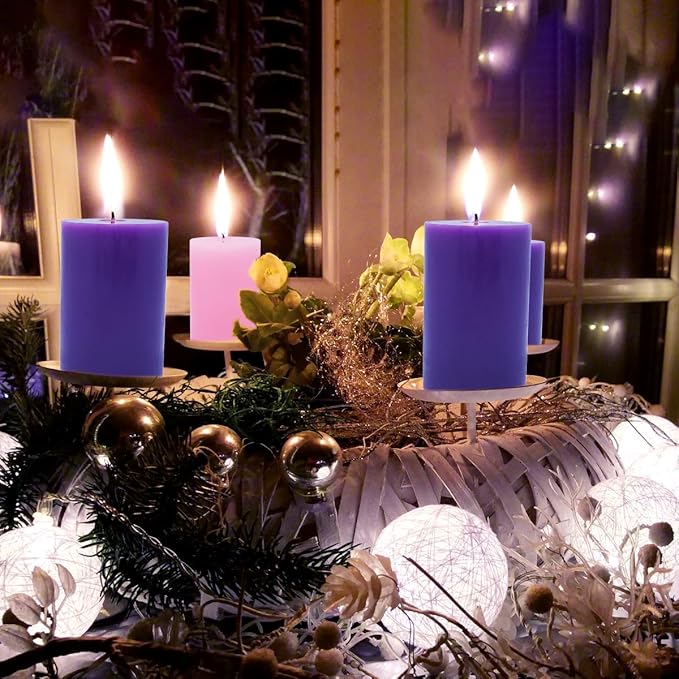 2x3 Inch Advent Pillar Candles Set of 4 Unscented Dripless Purple Pink Candles for Christmas Weddings Home Holidays Relaxation Spa Church