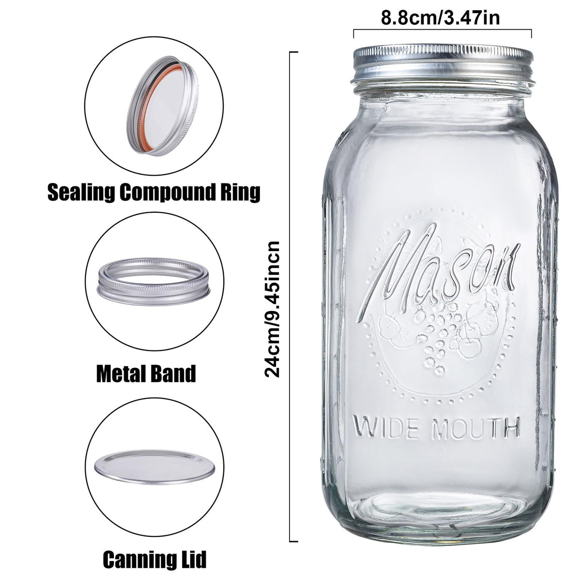 WELLIFE 3 Pack 64oz Wide Mouth Mason Jars,Half Gallon Mason Jar for Pickling, Canning, Fermenting and Food Storage, Microwave & Dishwasher Safe