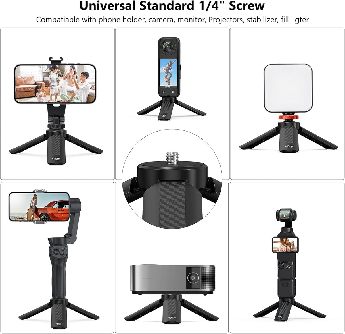 VRIG 1/4" 3/ 4 Mini Tripod with Screw, Desktop Tabletop Stand Compact Tripod for Gimbal Handle Grip Stabilizer, Camera