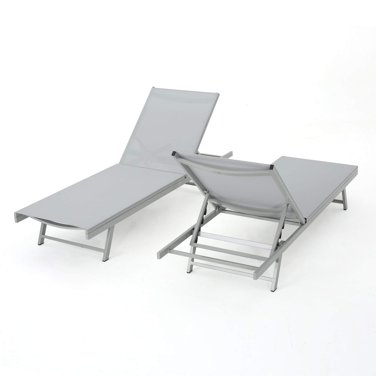 GDFStudio Allen Outdoor Gry Mesh Chaise Lounge with Aluminum Frame (Set of 2)