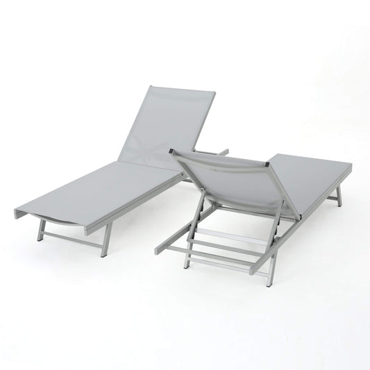 GDFStudio Allen Outdoor Gry Mesh Chaise Lounge with Aluminum Frame (Set of 2)