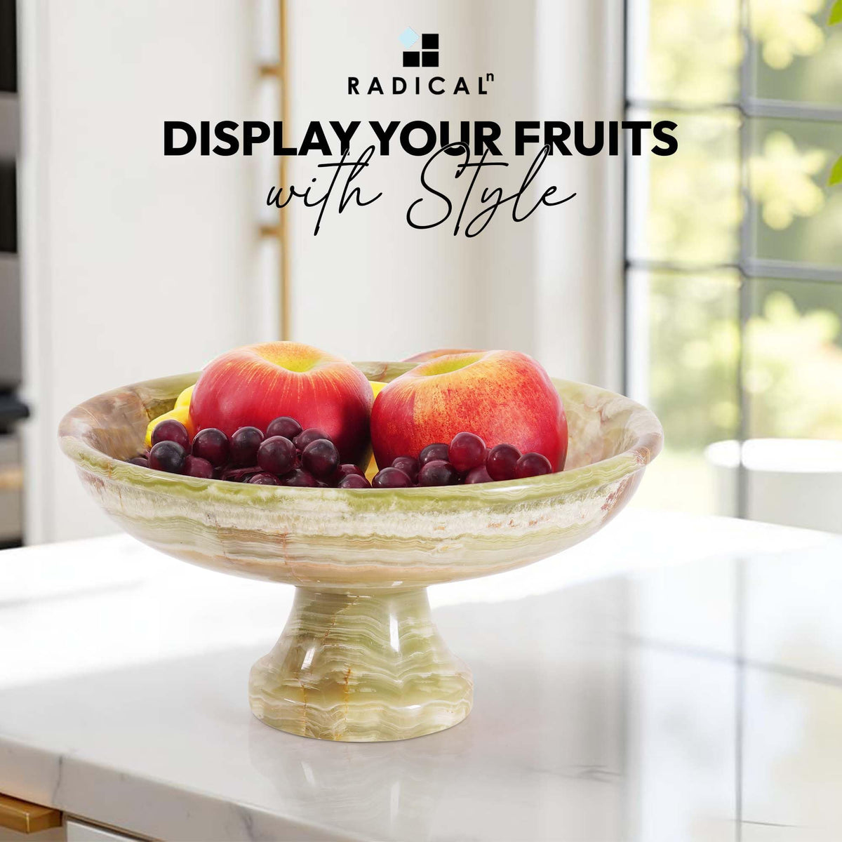 Radicaln Marble Fruit Bowl 10" Inches Green Handmade Key Bowl For Dining Table Centerpiece Décor, Ideal Candy Dish, Serving and Decorative Bowl, Modern Fruit Bowl For Kitchen Countertop