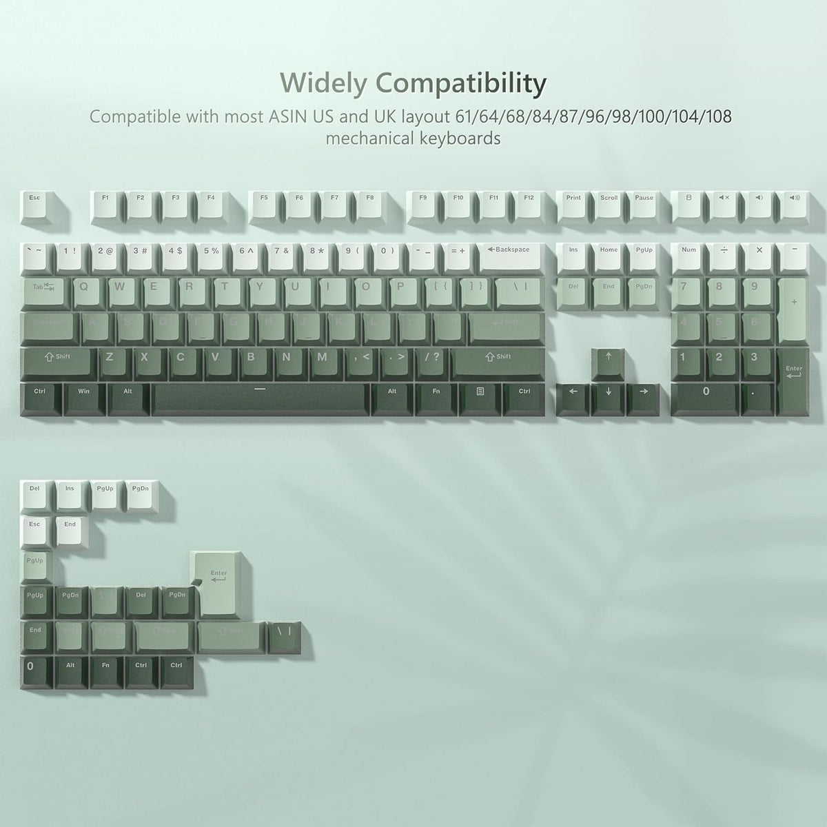 Womier 60 75 100 Green Keycaps for Mechanical Keyboard, Shine Through PBT Keycaps Cherry Profile, Custom Key Cap