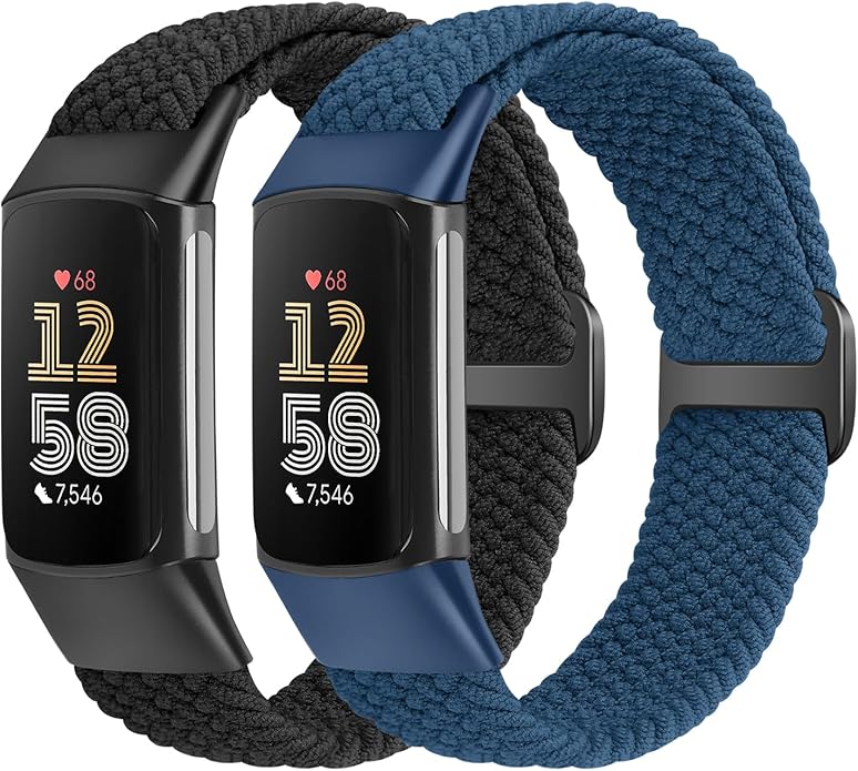 Elastic Braided Bands Compatible with Fitbit Charge 5/Fitbit Charge 6 for Women Men, Breathable Adjustable Stretchy Nylon Loop Sport Replacement Wristbands for Fitbit Charge 6 Charge 5 Straps